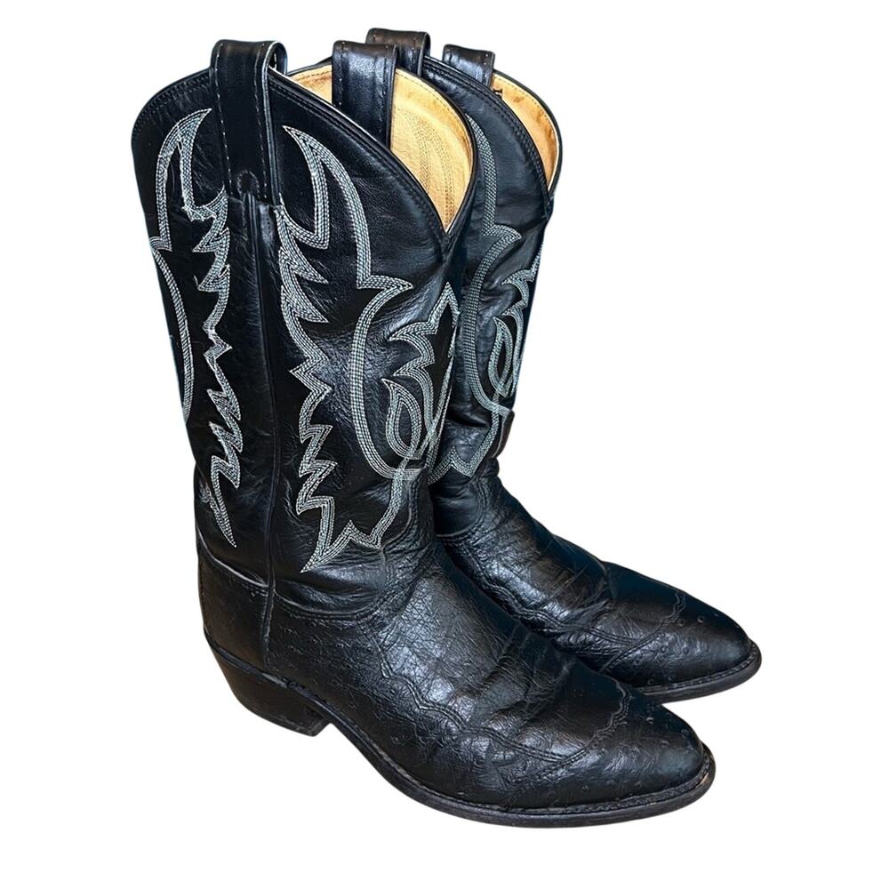 Vintage Tony Lama Western Ostrich Cowboy Boots Exotic Leather Men's Size 8D
